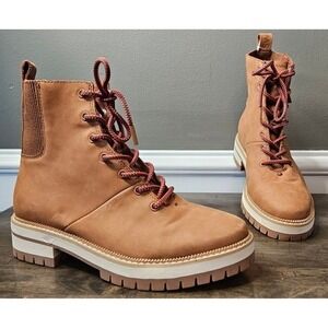 Toms Frankie Women's Boot Combat Lace Brown Tan Nubuck Lug sole size 8